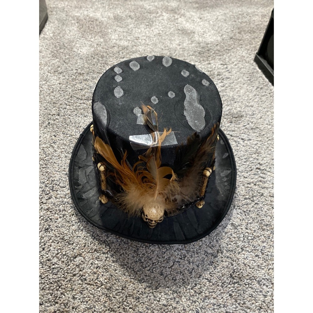 Spirit Halloween Witch Doctor Hat Black Voodoo Shaman Skull Bones Feathers NEW
